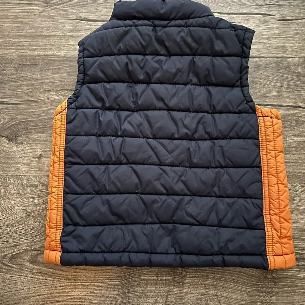 Gymboree Boy's Puffer Vest Size 12-24 months Football Orange Navy Blue